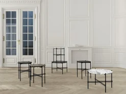 Table basse ronde en travertin blanc et acier poli 55cm TS - Gubi