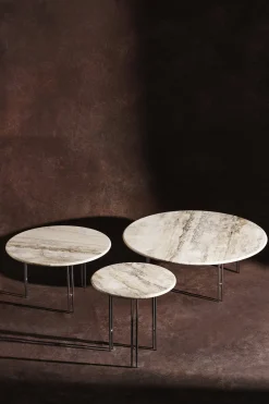 Table basse ronde en travertin et acier chromé 100x35cm Ioi - Gubi