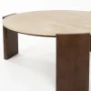 Table basse ronde en travertin et bois d'hévéa 90cm Valcour - Dutchbone