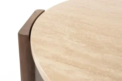 Table basse ronde en travertin et bois d'hévéa 90cm Valcour - Dutchbone