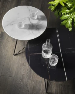 Table basse ronde en verre marbré sahara noir et base rame 65 x 35 cm Ermione - Meme Design