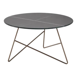 Table basse ronde en verre marbré sahara noir et base rame 65 x 35 cm Ermione - Meme Design