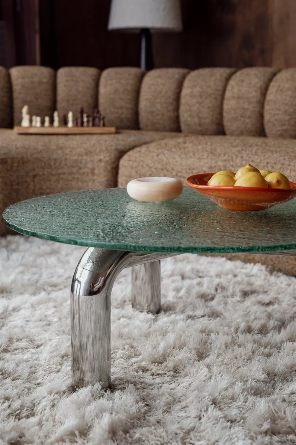 Table basse ronde en verre trempé et acier chromé 80cm Marly - Dutchbone