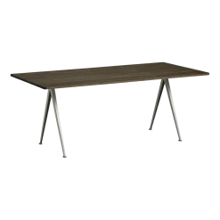 Table 190 cm en chêne fumé foncé mat et acier beige Pyramid 02 - HAY