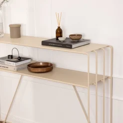 Table console en acier beige cashew 125x30x86cm Ria - Metallbude