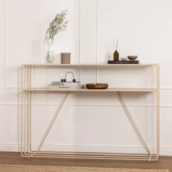 Table console en acier beige cashew 125x30x86cm Ria - Metallbude