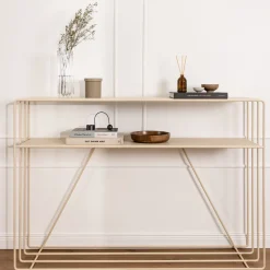 Table console en acier beige cashew 125x30x86cm Ria - Metallbude