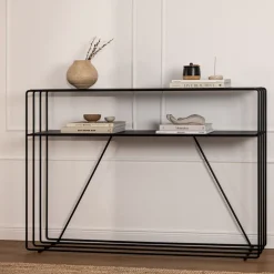 Table console en acier noir 125x30x86cm Ria - Metallbude