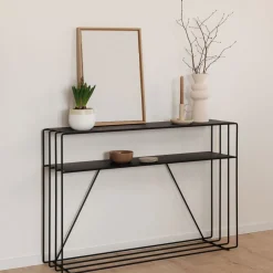 Table console en acier noir 125x30x86cm Ria - Metallbude