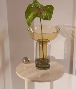 Table d'appoint en acier et travertin beige 40x60cm Castellum - AYTM