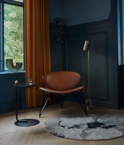 Table d'appoint en acier et travertin noir 40x60cm Castellum - AYTM