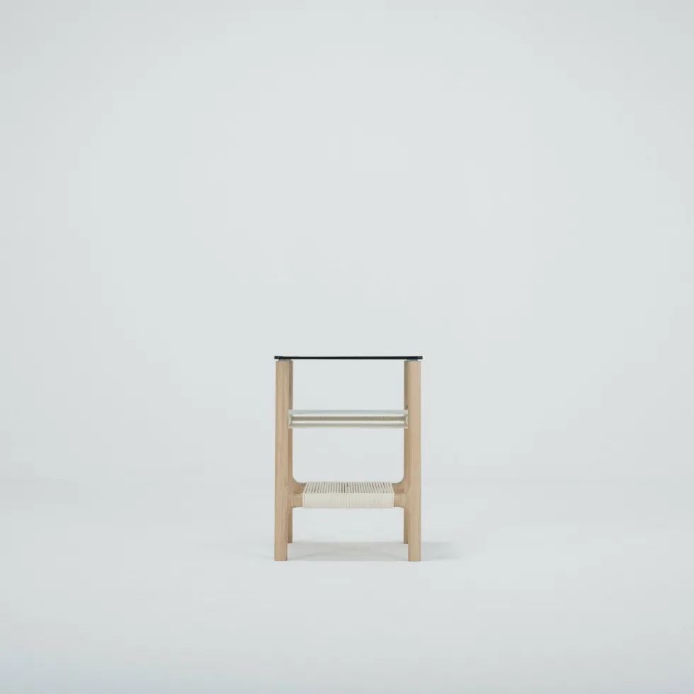 Table d'appoint en chêne blanchi huilé et verre trempé gris Fawn - Gazzda