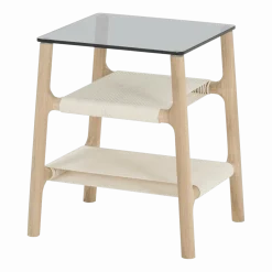 Table d'appoint en chêne blanchi huilé et verre trempé gris Fawn - Gazzda