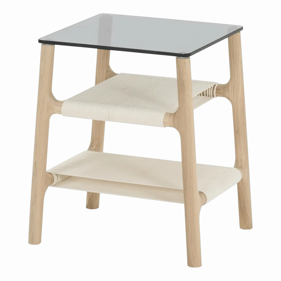 Table d'appoint en chêne blanchi huilé et verre trempé gris Fawn - Gazzda