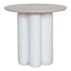 Table d'appoint en céramique blanc et plateau recyclé 50 cm Charlotte - Cosin Paris