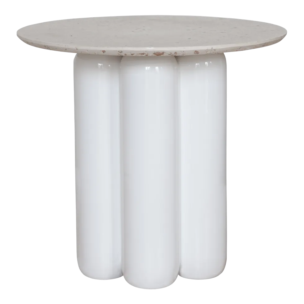 Table d'appoint en céramique blanc et plateau recyclé 50 cm Charlotte - Cosin Paris