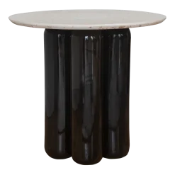 Table d'appoint en céramique noir et plateau recyclé 50 cm Charlotte - Cosin Paris