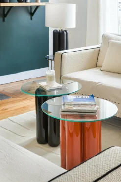 Table d'appoint en céramique noir et plateau verre 50 cm Charlotte - Cosin Paris