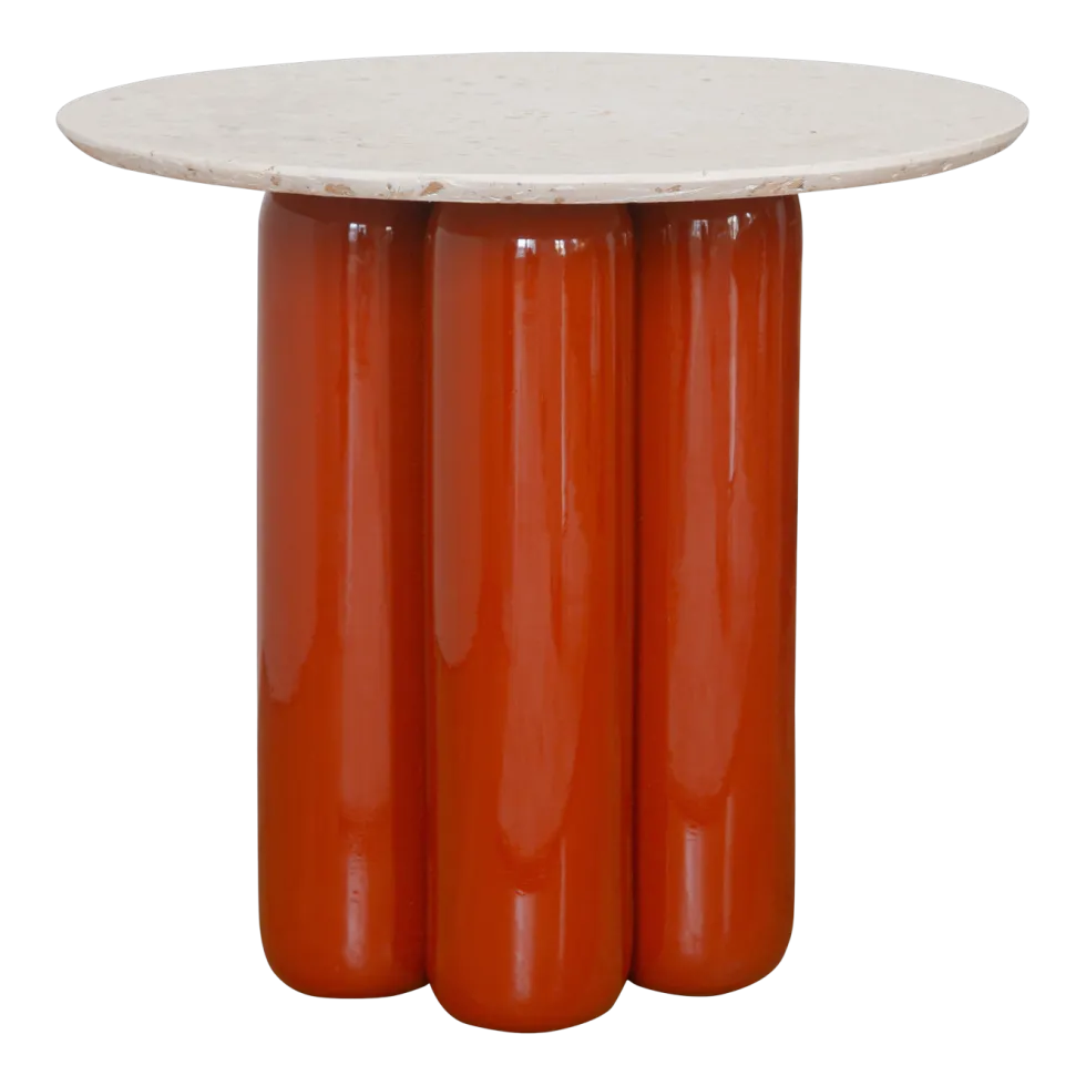 Table d'appoint en céramique terracotta et plateau recyclé 50 cm Charlotte - Cosin Paris