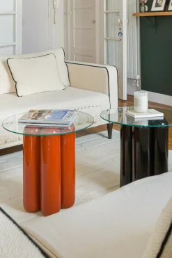 Table d'appoint en céramique terracotta et plateau verre 50 cm Charlotte - Cosin Paris