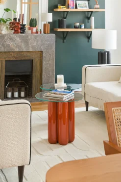 Table d'appoint en céramique terracotta et plateau verre 50 cm Charlotte - Cosin Paris