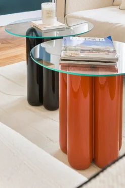 Table d'appoint en céramique terracotta et plateau verre 50 cm Charlotte - Cosin Paris