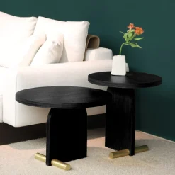 Table d'appoint en frêne noir et détail doré 50cm Nova 1 - Nomon