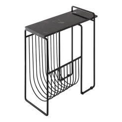 Table d'appoint en marbre avec porte revues en acier noir Sino - AYTM