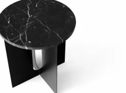 Table d'appoint en marbre noir et piètement en acier noir 42 cm Androgyne - Audo