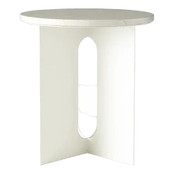Table d'appoint en marbre sable et piètement en acier blanc 42 cm Androgyne - Audo