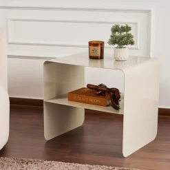 Table d'appoint en métal blanc crème 45x56x52cm Shb - Home Design