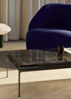 Table d'appoint en verre coulé fumé et structure chrome foncé 140x60 cm Sett LN12 - &tradition
