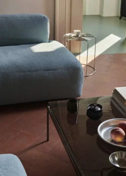 Table d'appoint en verre coulé fumé et structure chrome foncé 34x100 cm Sett LN13 - &tradition
