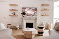 Table d'appoint octogonale en travertin et onyx blanc 39x50cm Gisou - Studio Gaïa
