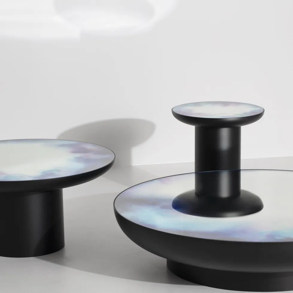 Table d'appoint ronde aquarelle bleu et violet 40 Francis - Petite Friture