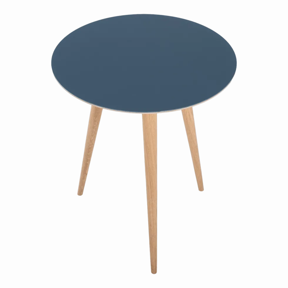 Table d'appoint ronde en chêne et plateau en linoléum bleu 45 cm Arp - Gazzda