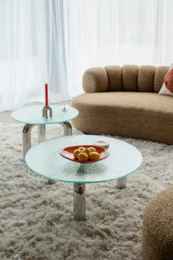 Table d'appoint ronde en verre trempé et acier chromé 60cm Marly - Dutchbone