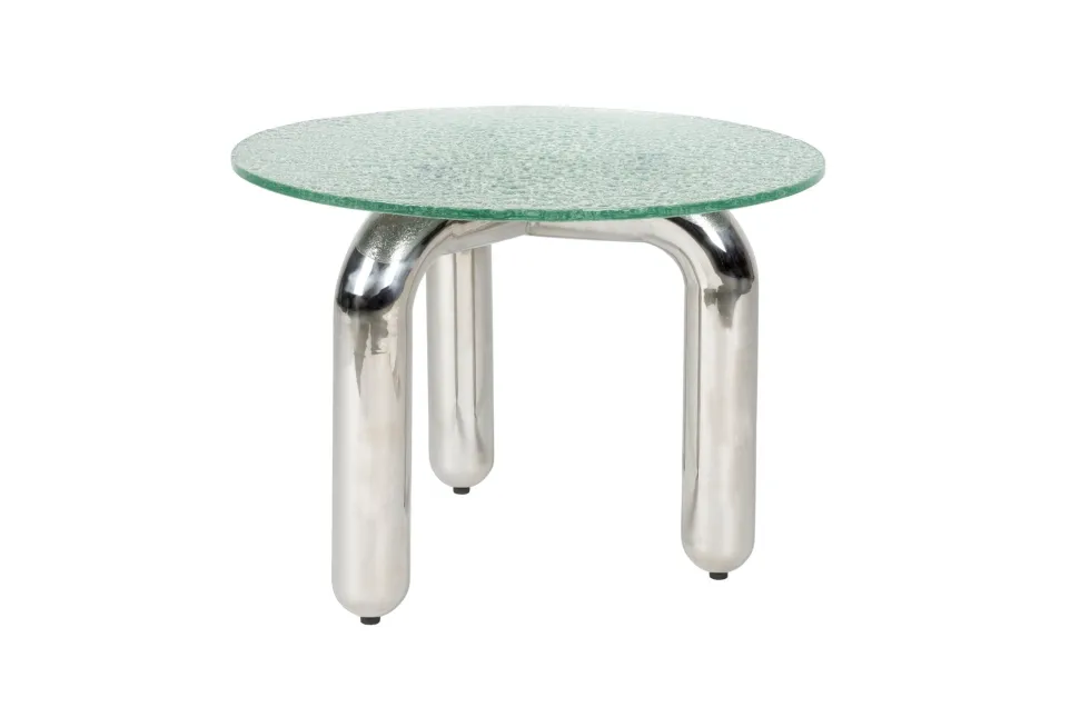 Table d'appoint ronde en verre trempé et acier chromé 60cm Marly - Dutchbone