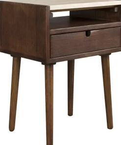 Table de chevet en travertin et chêne finition noyer Arda - Dutchbone