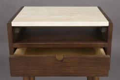 Table de chevet en travertin et chêne finition noyer Arda - Dutchbone