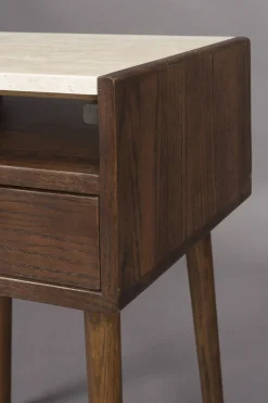 Table de chevet en travertin et chêne finition noyer Arda - Dutchbone