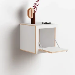 Table de chevet murale en bouleau teinté blanc 40x40x40cm Fläpps Box - Ambivalenz