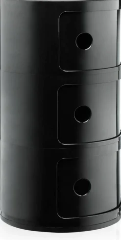 Table de chevet noire brillant 3 tiroirs Componibili - Kartell