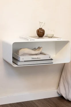 Table de chevet suspendue en acier blanc 47x17x25cm Nelio - Metallbude