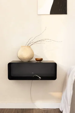 Table de chevet suspendue en acier noir 47x17x25cm Nelio - Metallbude