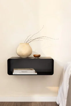 Table de chevet suspendue en acier noir 47x17x25cm Nelio - Metallbude