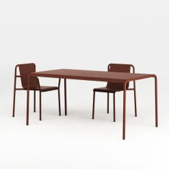 Table de jardin en acier thermolaqué rouge brique 8 places 190x90cm Panorama - TIPTOE
