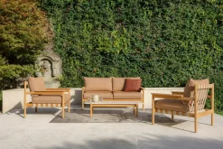 Table de jardin en teck et éclats de céramique portland blanc 129 cm Oda - Vincent Sheppard