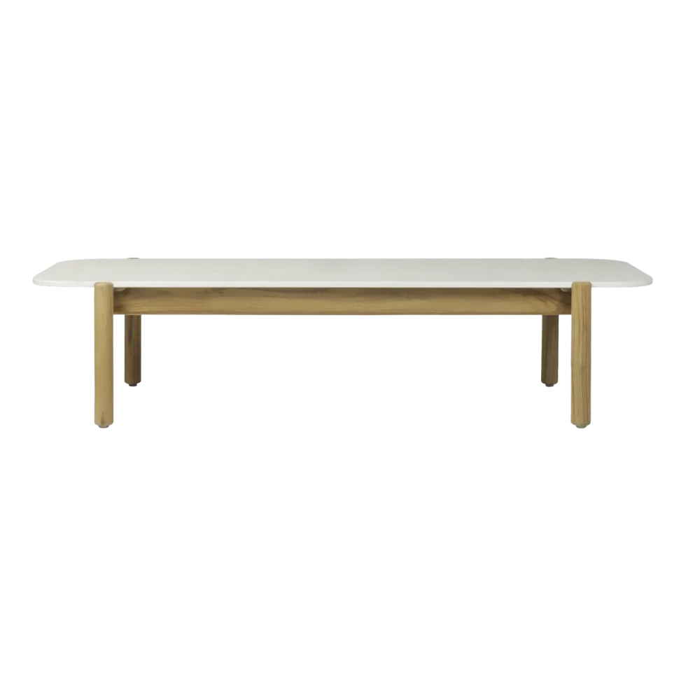 Table de jardin en teck et éclats de céramique portland blanc 129 cm Oda - Vincent Sheppard