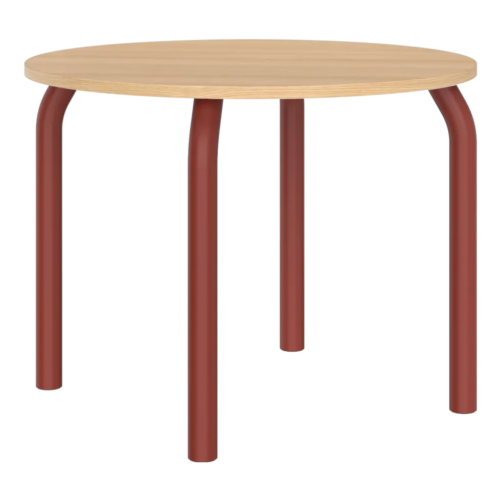 Table de salle à manger ronde en chêne et pieds rouge auburn 100cm Meko - noo.ma